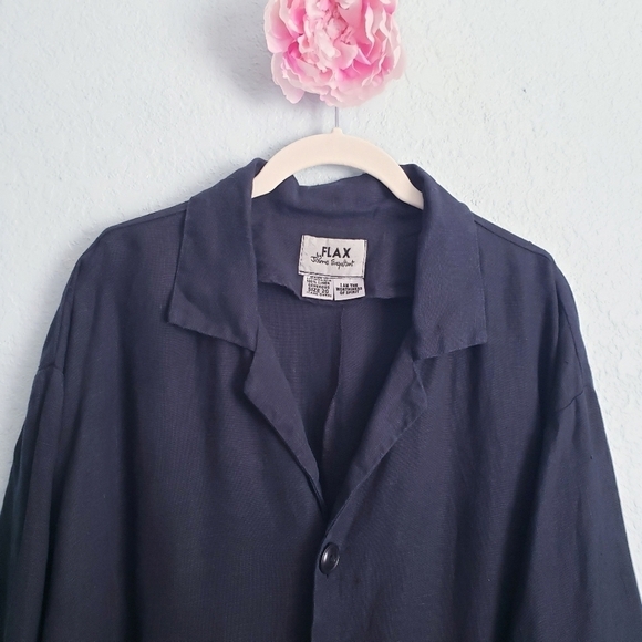 Flax Black Buttondown Oversized Linen Overcoat Jacket - Picture 4 of 6